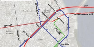 Mapa transbay terminálu