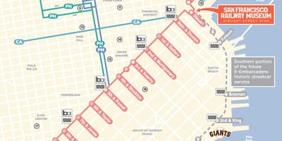 Mapa lanovky na trase San Francisco ca